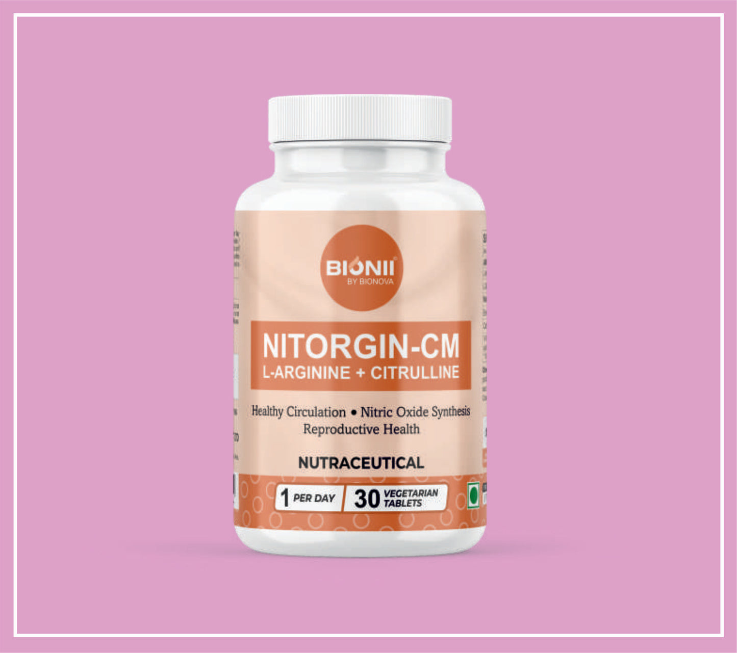 NITORGIN-CM TABS 30's (L-Arginine Hcl-1000 mg, L-Citrulline Malate-300 mg) by Bionova