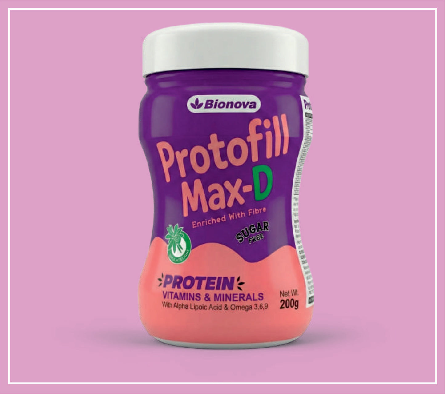 PROTOFILL MAX D (VANILLA SUGAR FREE) 200 g (Protein, Vitamins & Minerals with Alpha Lipoic Acid & Omega 3, 6, 9) by Bionova