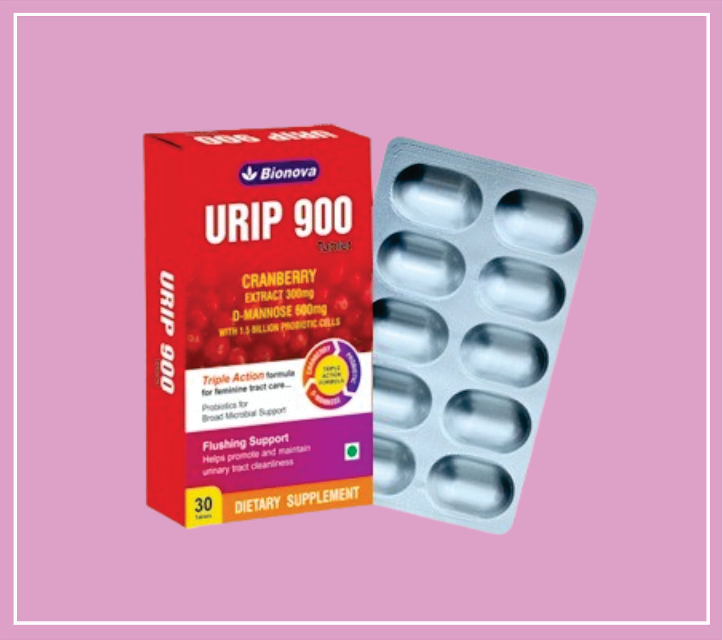 URIP-900 TABS 3X10's (Cranberry Extract-300mg, D-Mannose-600 mg, Probiotics) by Bionova