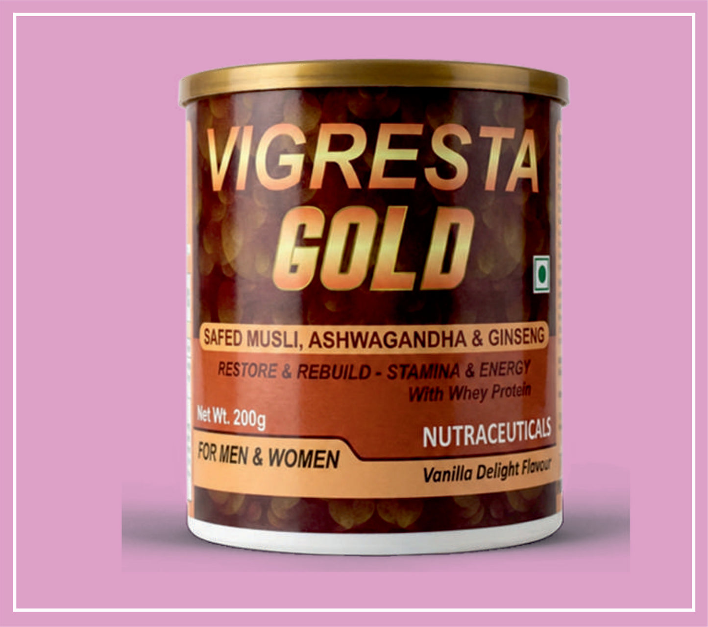 VIGRESTA GOLD (VANILA) 200 g (Protein with Herbal Extracts (Safed Musli, Ashwagandha, Ginseng).) by Bionova