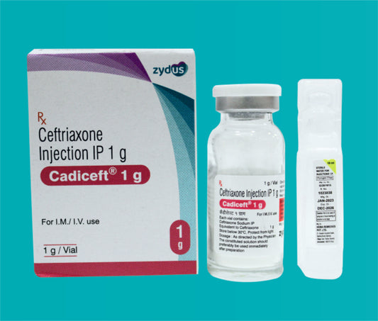 CADICEFT 1GM INJECTION 1X1VIAL ( Ceftriaxone (as anhydrous) 1000 mg ) by Zydus