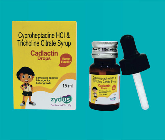 CADLACTIN DROP 15ml. ( Cyproheptadine HCl IP 1.5 mg Tricholine Citrate 55 mg Sorbitol 70 % IP q.s ) by Zydus