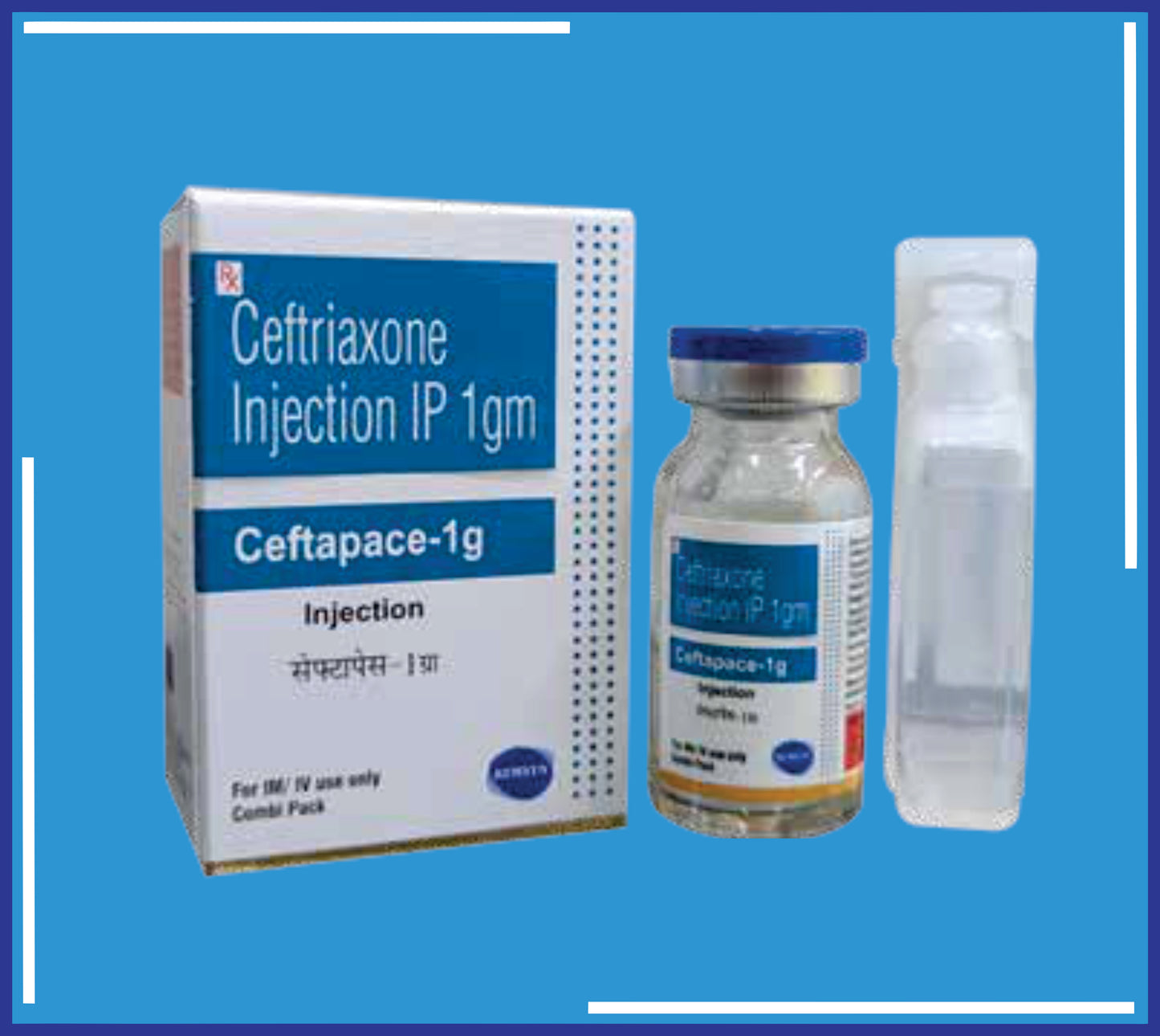 Ceftapace-1g ( Ceftriaxone Sodium I.P 1000Mg, Sterile Water ForInjection I.P. 10Ml ) pack 10mlVial by Kemsyn