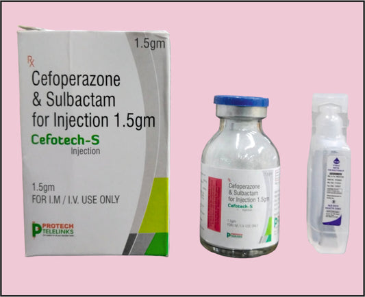 CEFOTECH-S 1.5 VIAL+WFI ( Cefoperazone (1Gm) + Sulbactam (500Mg) ) by Protech