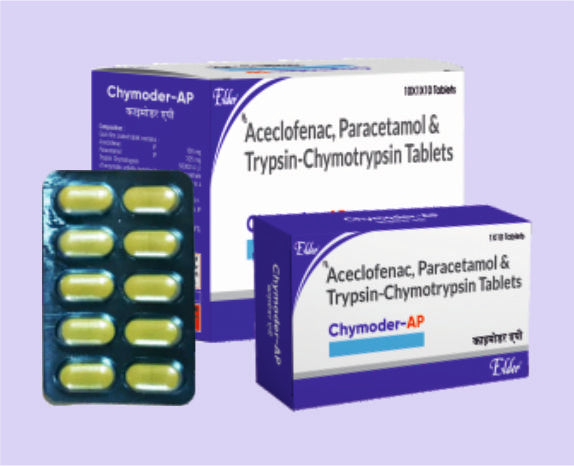 CHYMODER AP TABS 10'S ( Aceclofenac 100 mg,Paracetamol 325 mg,Trypsin Chymotrypsin 50,000 A.U ) by Elder