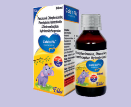 COLD N FLU SUSPS. 60ML ( Paracetamol 125mg,Phenylepherine 5mg,CPM 1mg ) by Elder