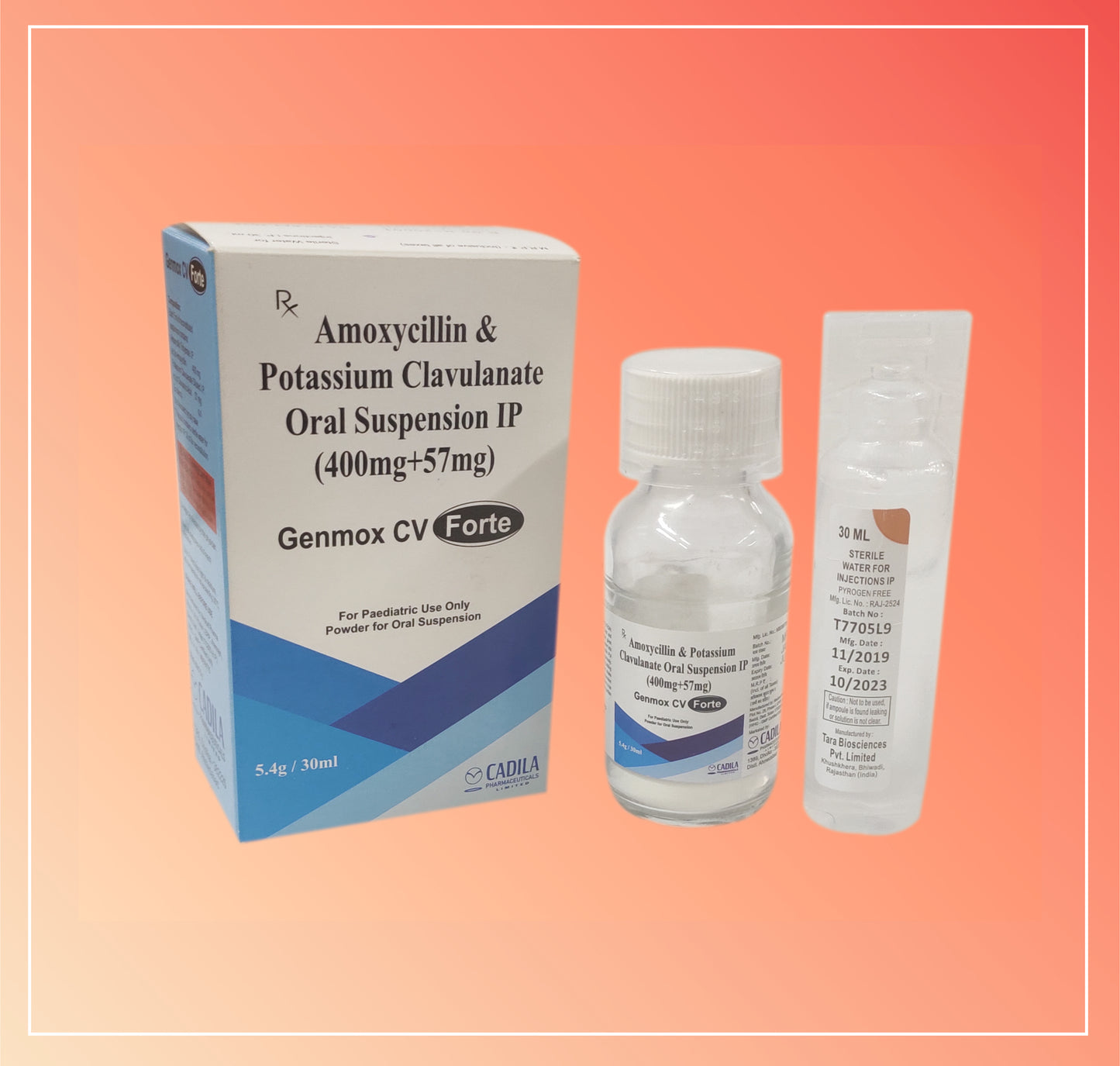 GENMOX CV FORTE SUSPENSION WITH WFI (30 ml) Amoxycillin 400 mg + Clavulanic Acid 57 mg