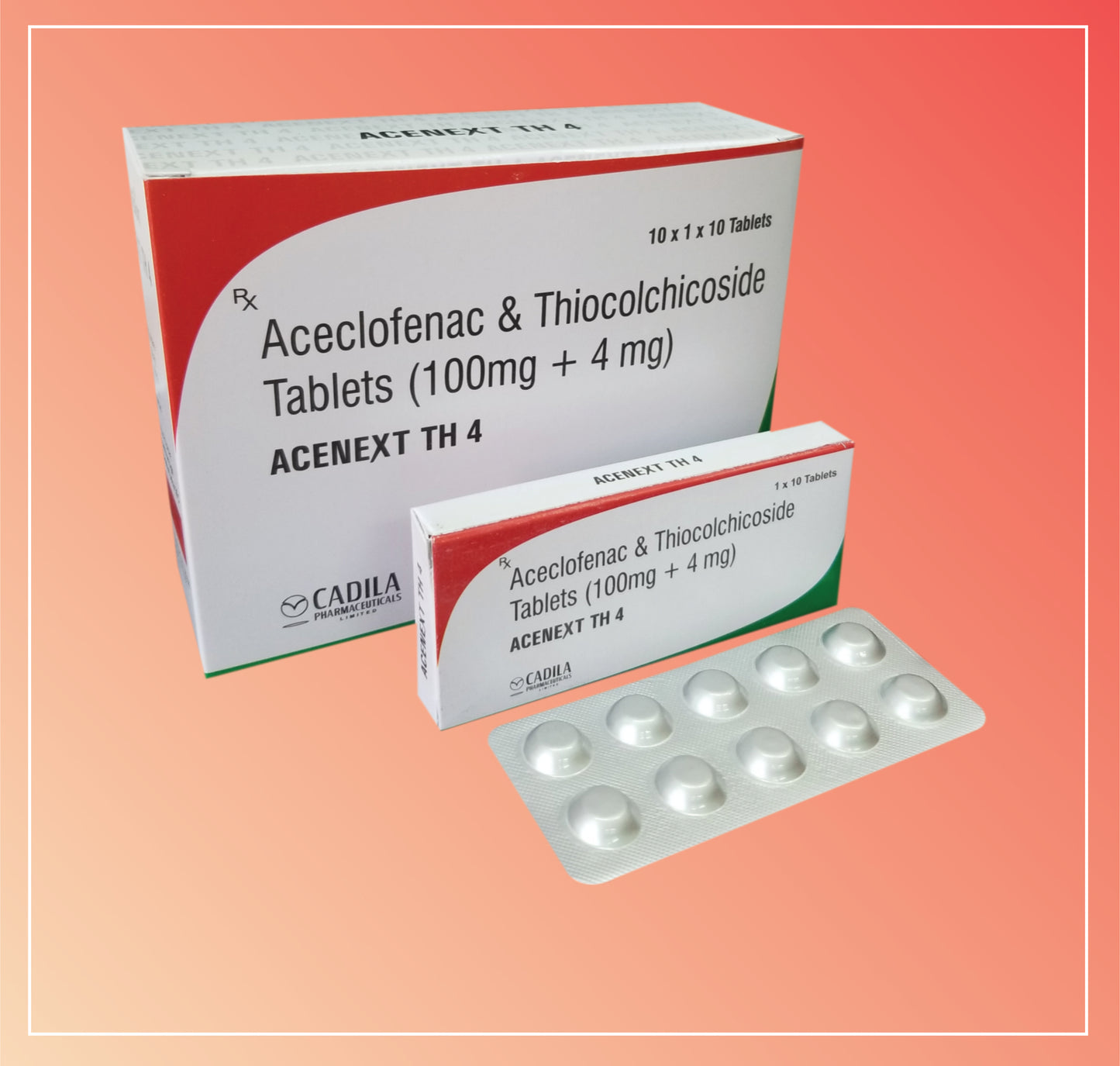 ACENEXT TH 4 TAB (10x1x10 T) Aceclofenac 100 mg + Thiocolchicoside 4 mg