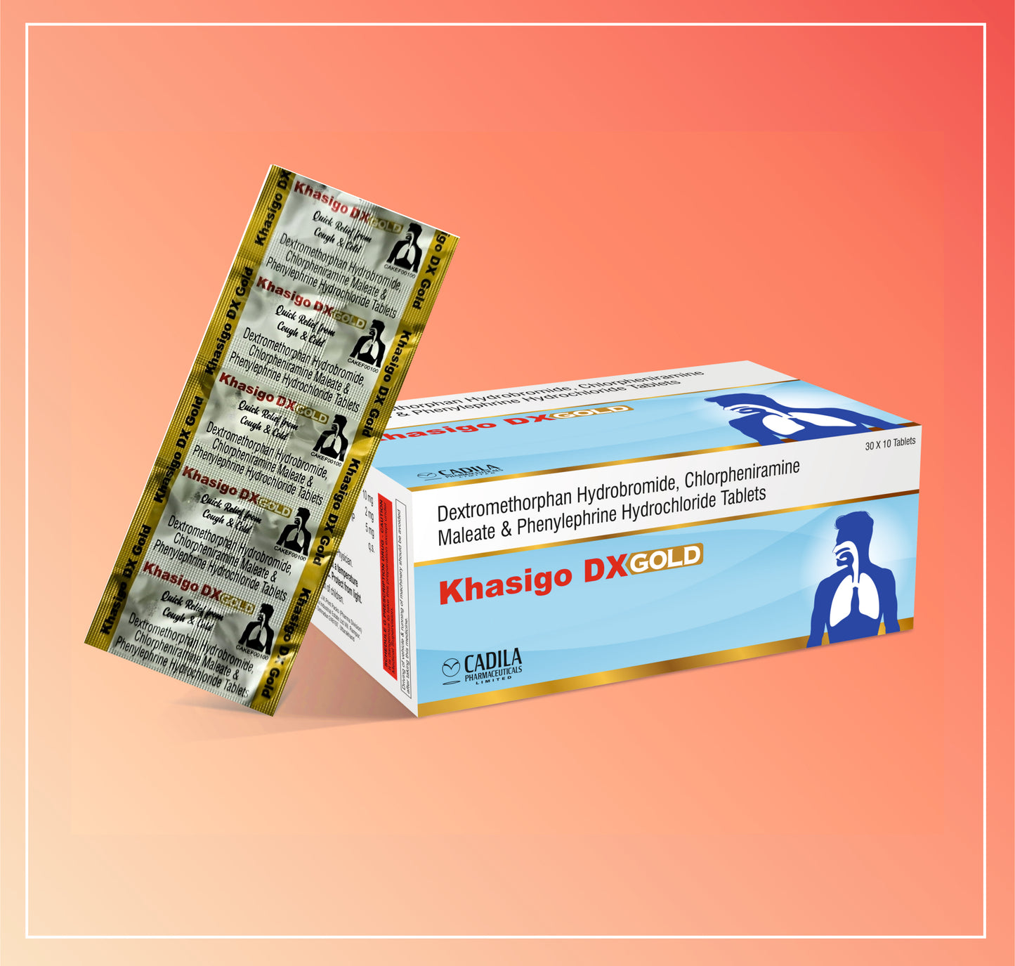 KHASIGO DX GOLD TAB 30X10 T (30X10 T) Dextromethorphan Hydrobromide 10 mg + Chlorpheniramine Maleate 2 mg + Phenylephrine Hydrochloride 5 mg