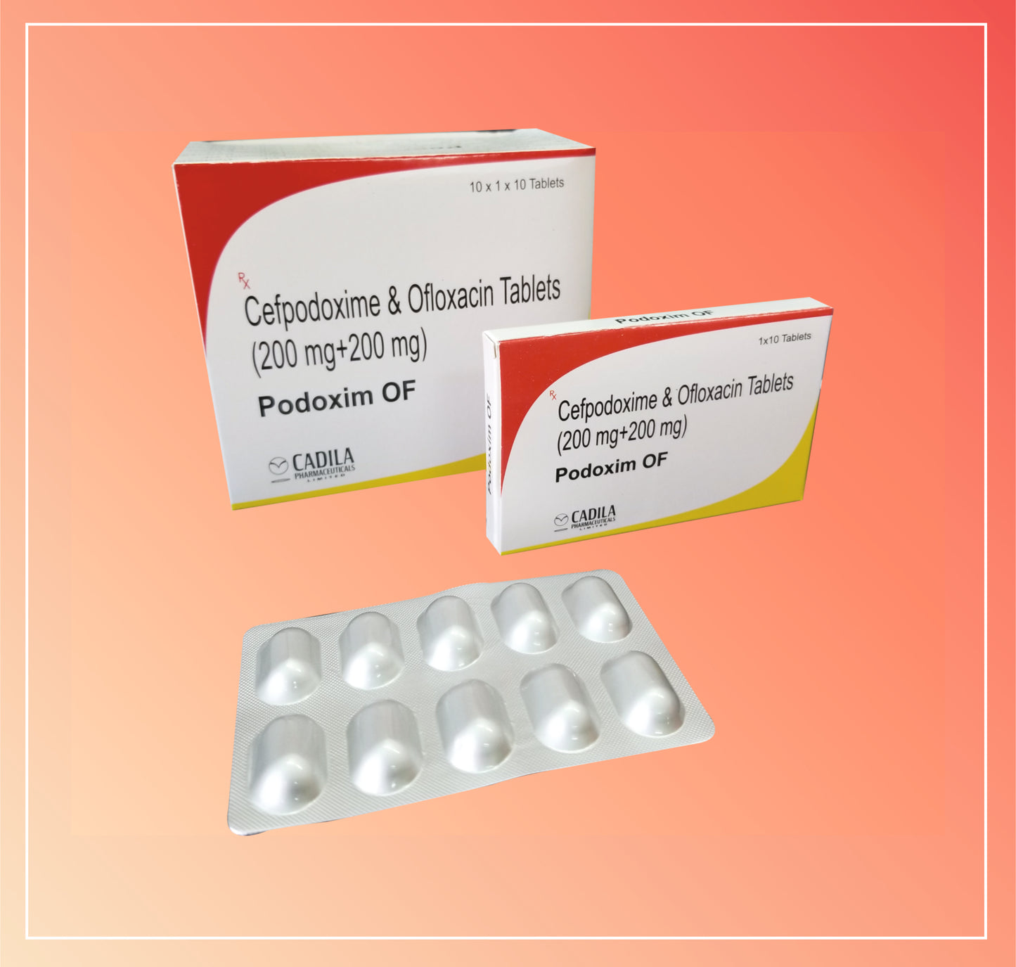 PODOXIM OF TAB (10x1x10 T) Cefpodoxime 200 mg & Ofloxacin 200 mg (Alu-Alu)