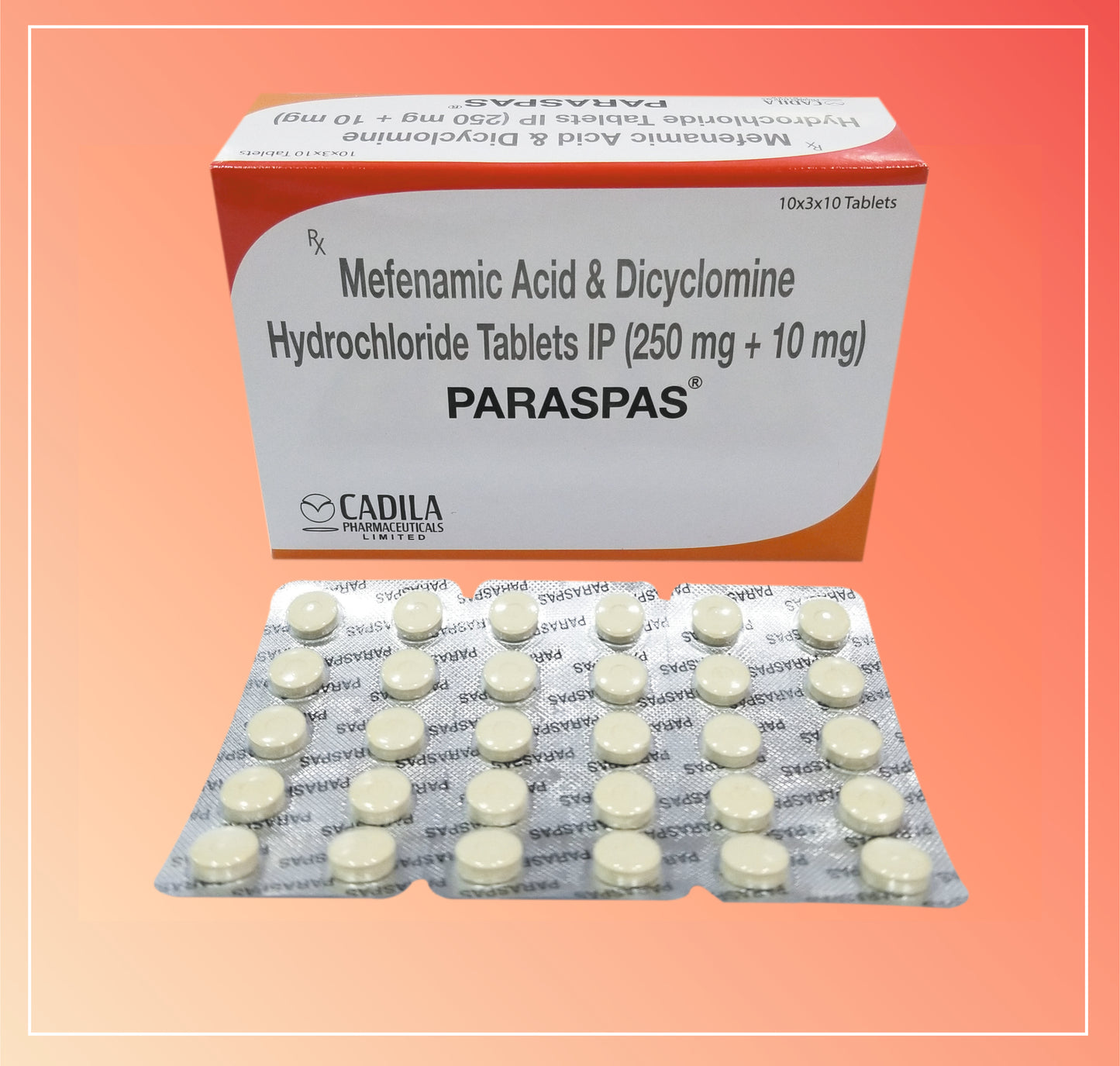 PARASPAS (30 x 10T) Dicyclomine 10 mg + Mefenamic Acid 250 mg