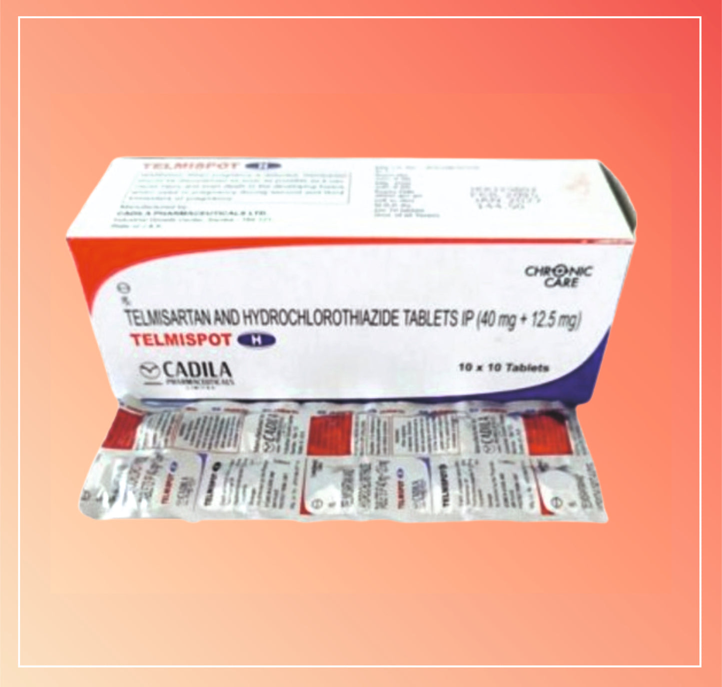 TELMISPOT H TAB 10X10 T (10X10 T) Telmisartan and Hydrochlorothiazide Tablets IP 40mg + 12.5mg)