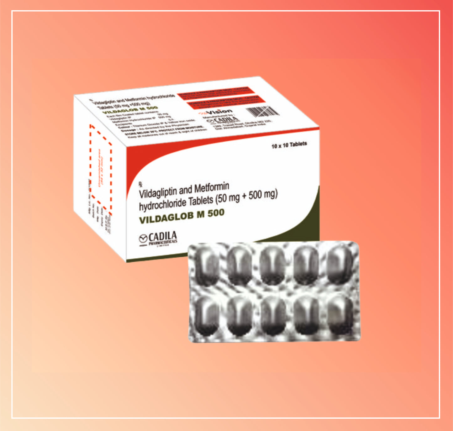 VILDAGLOB M 500 TAB 10X10 T (10X10T) Vildagliptin 50 mg + Metformin Hydrochloride 500 mg