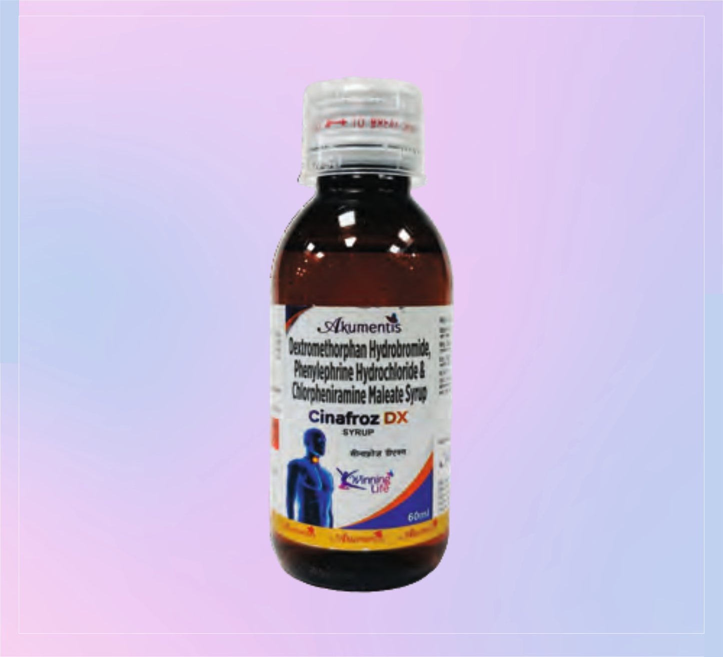 Cinafroz-Dx Syrup 60Ml 1x60ML Dextromethorphan 15 Mg + Phenylephrine 5 Mg + Chlorpheniramine 2 Mg by Akumentis