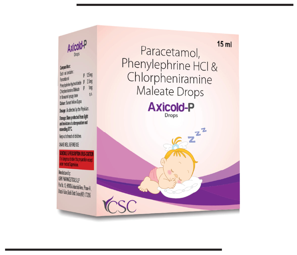 Axicold P Drops (15ml) Phenylephrine, Chlorpheniramine, Paracetamol Drops by Csc