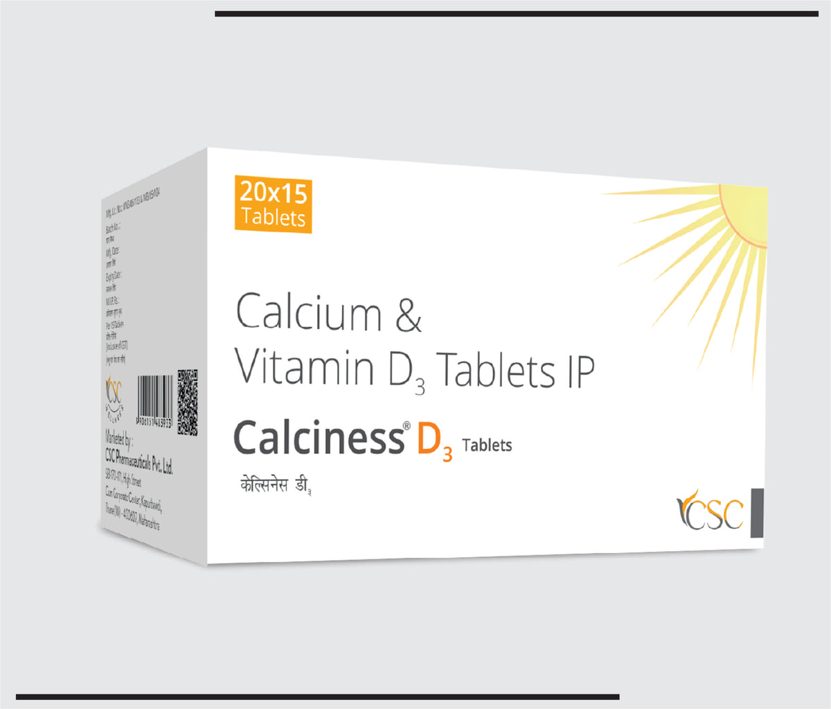 Calciness D3 (20x15) Calcium Carbonate 500 mg, Cholecalciferol 250 IU by Csc