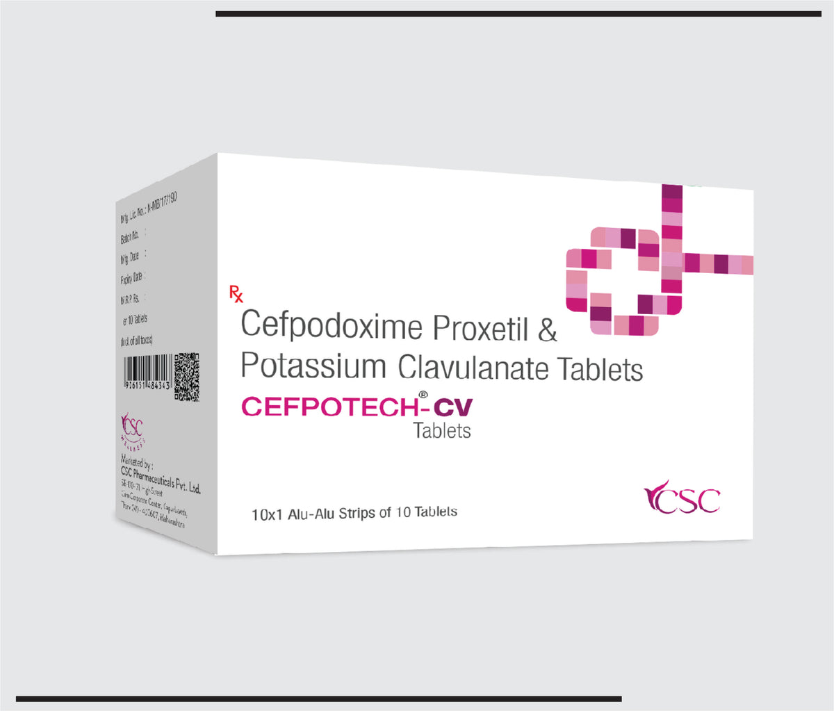 Cefpotech CV (10x1x10) Cefpodoxime 200 mg, Clavulanic Acid 125 mg by Csc
