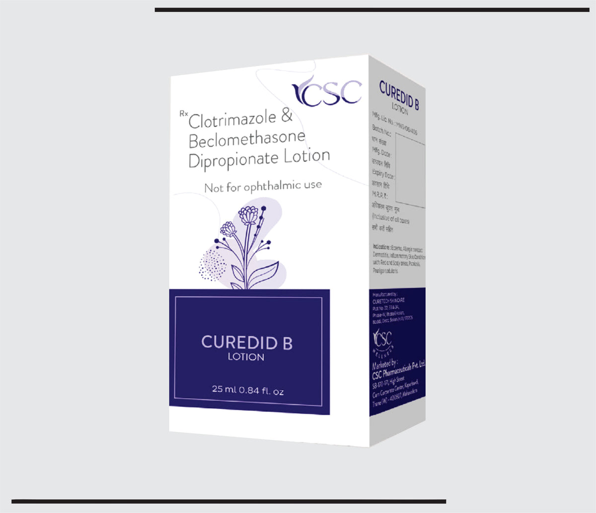 Curedid-B Lotion (25ml) Beclomethasone Dipropionate 0.025%, Clotrimazole 1% Lotion by Csc