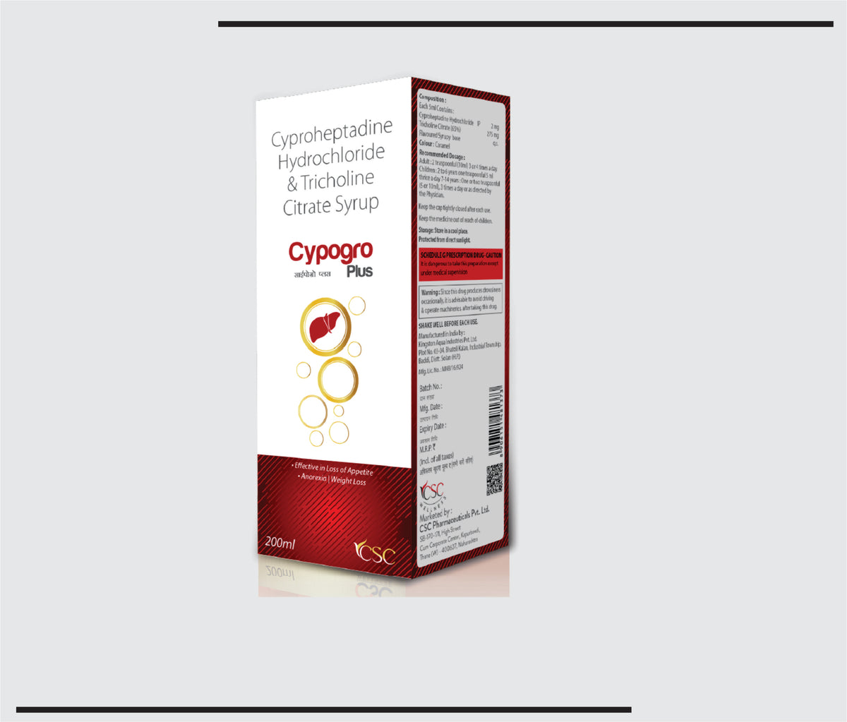 Cypogro Plus (200ml) Cyproheptadine, Tricholine Citrate Syr by Csc