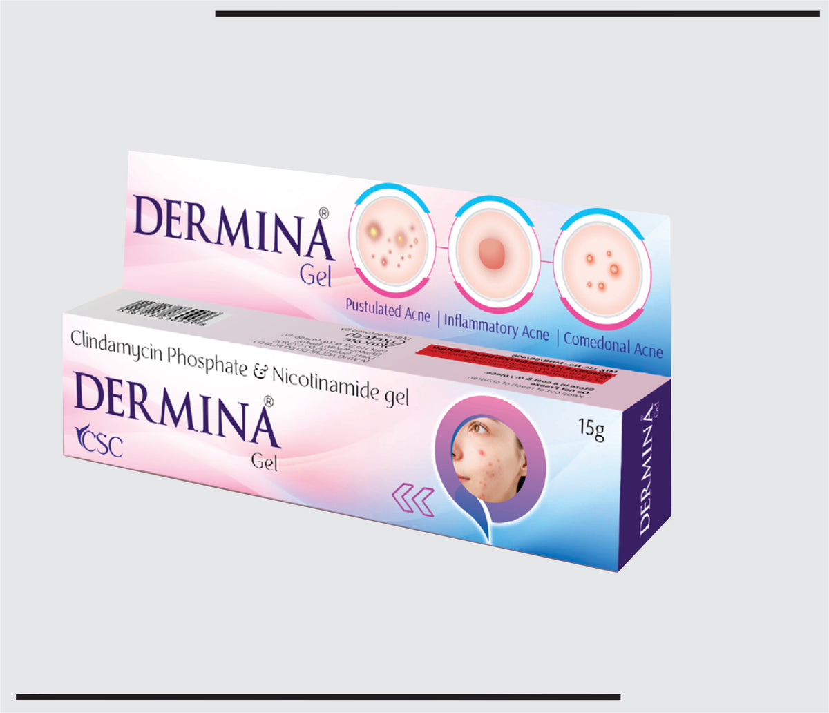 Dermina Gel (15g) Clindamycin 1%, Nicotinamide 4% Gel by Csc