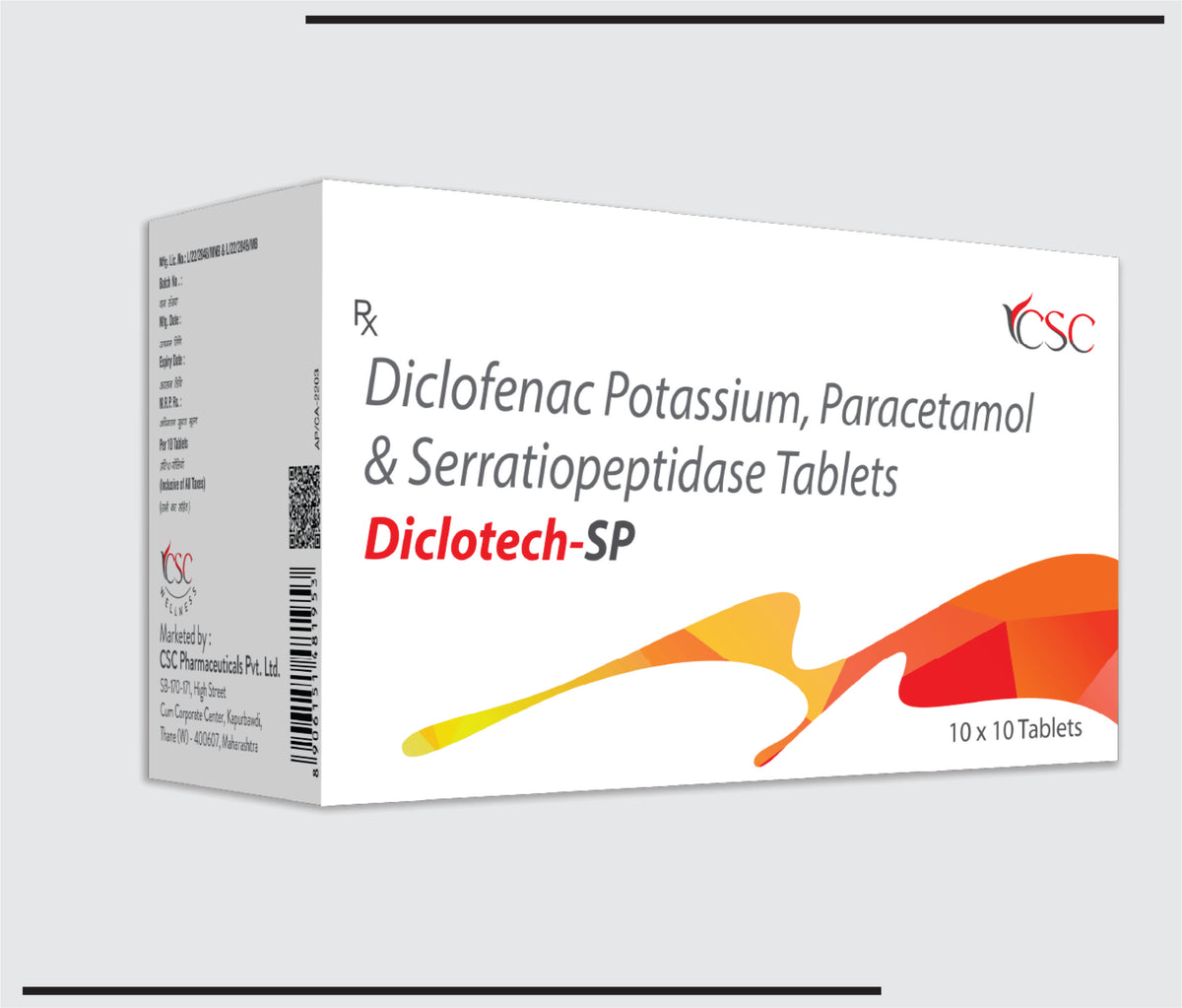 Diclotech SP (10x10) Diclofenac 50 mg, Paracetamol 325 mg, Serratiopeptidase 15 mg Tab by Csc