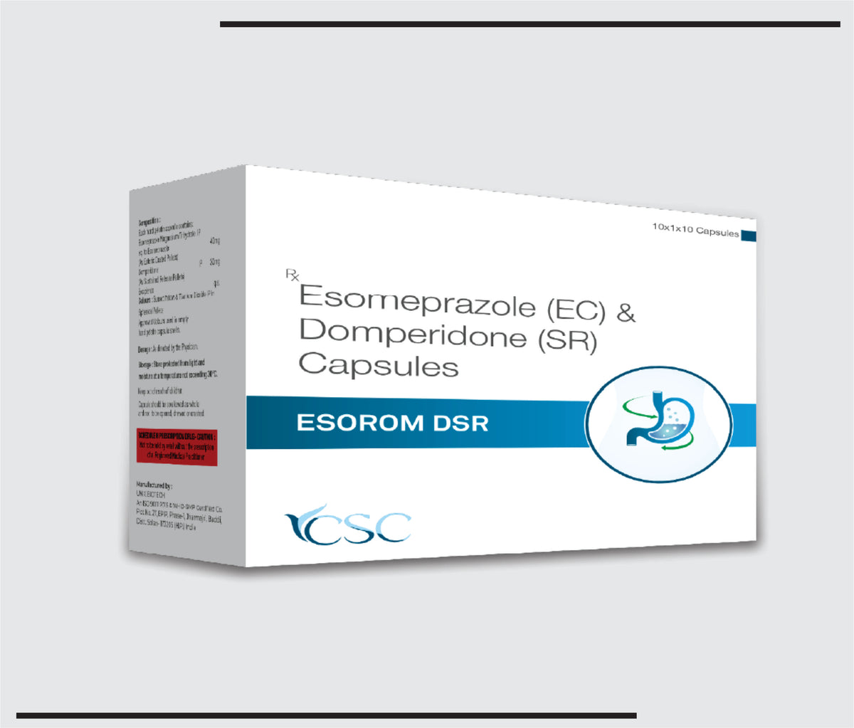 Esorom DSR (10x1x10) Esomeprazole 40 mg Enteric-Coated, Domperidone 30 mg SR by Csc