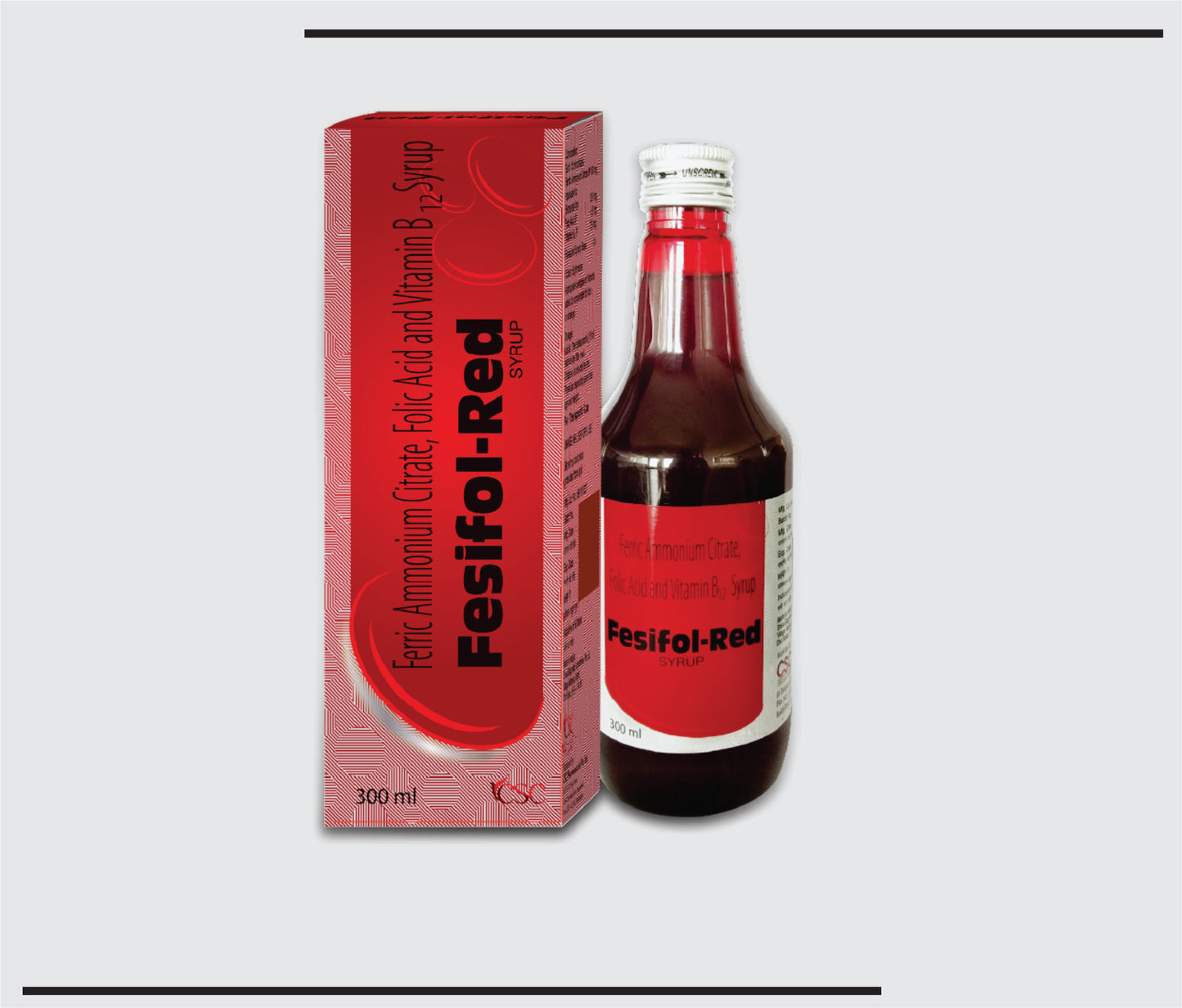 Fesifol Red (300ml) Elemental Iron 32.8 mg + Folic Acid 0.5 mg + Vitamin B 7.5 mcg by CSC
