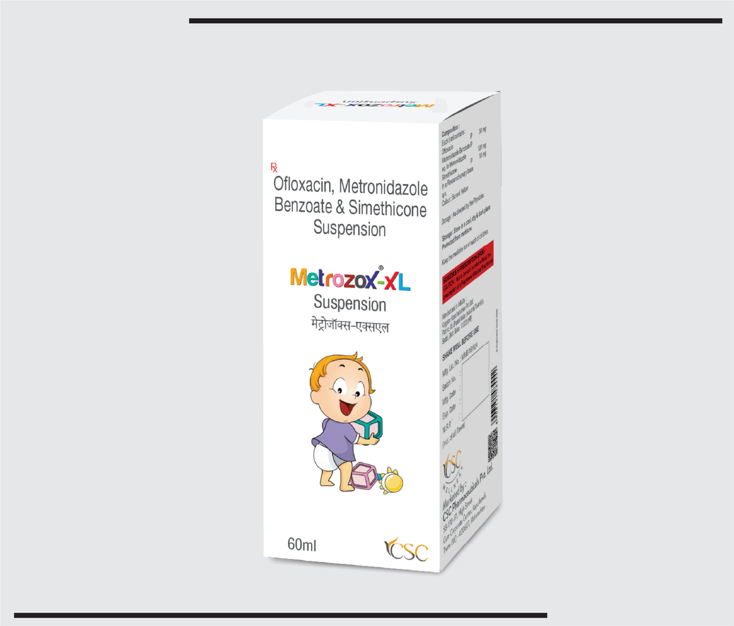 Metrozox XL (60ml) Ofloxacin 50mg + Metronidazole 120mg + Simethicone 10mg by CSC
