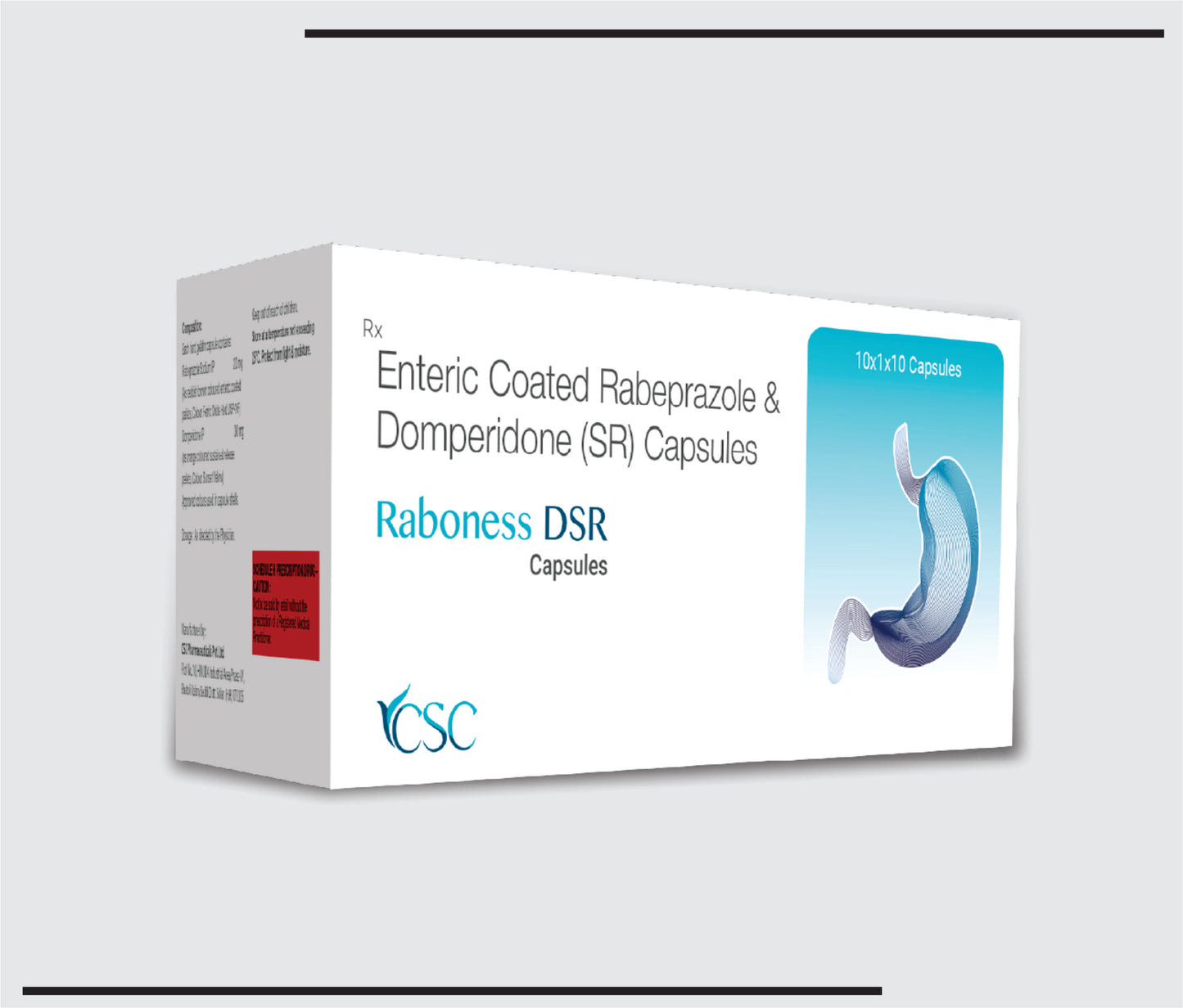 Raboness DSR (10x1x10) Rabeprazole 20 mg, Domperidone 30 mg SR Cap by Csc