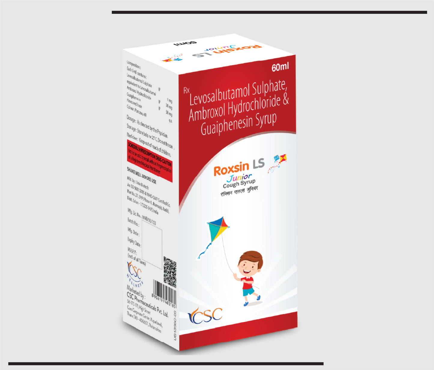 Roxsin-LS Junior (60ml) Levosalbutamol 1 mg + Ambroxol Hydrochloride 30 mg & Guaiphenesin 50 mg by CSC