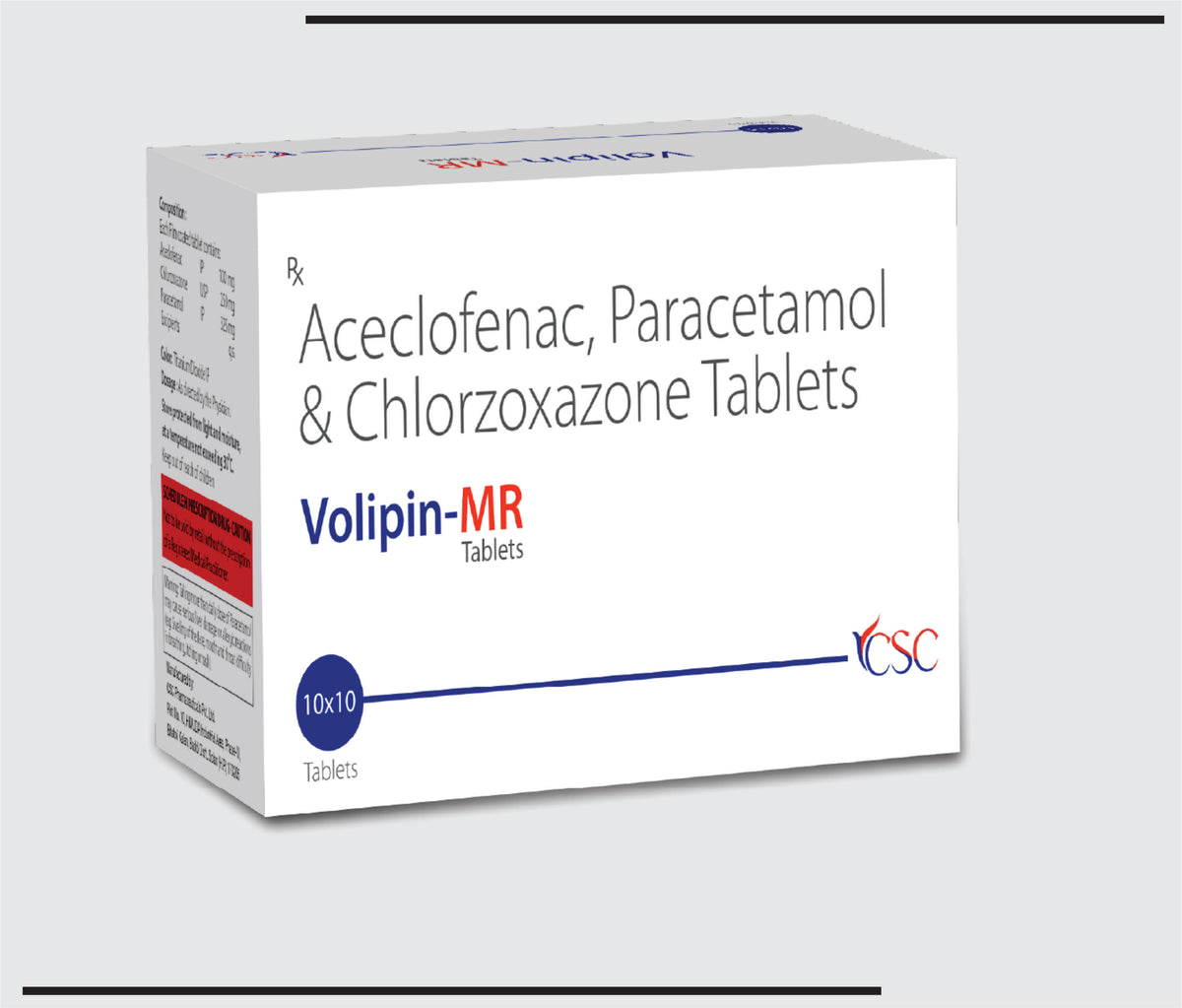 Volipin MR (10x10) Aceclofenac 100 mg, Paracetamol 325 mg, Chlorzoxazone 250 mg MR Tab by Csc