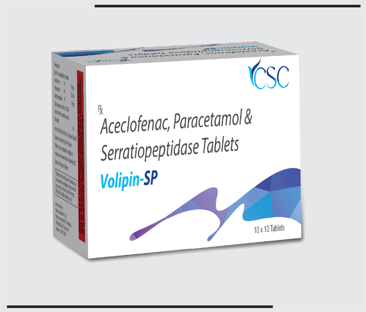 Volipin SP (10x10) Aceclofenac 100 mg, Paracetamol 325 mg, Serratiopeptidase 15 mg by Csc