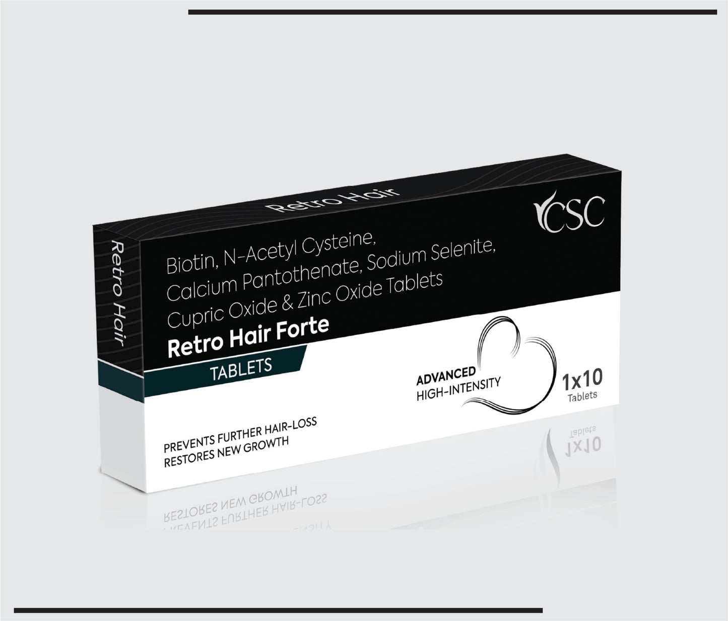 Retro Hair Forte (10x1x10) Biotin 10 mg, N-Acetylcysteine 50 mg, Cupric Oxide 3 mg, Zinc Oxide 22.5 mg, Calcium Pantothenate 100 mg, Sodium Selenite 65 mcg by Csc