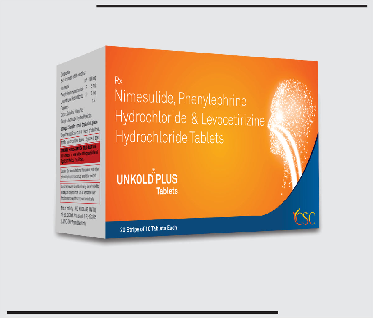 Unkold Plus (20x10) Nimesulide 100 mg, Phenylephrine 5 mg, Levocetirizine 5 mg by Csc