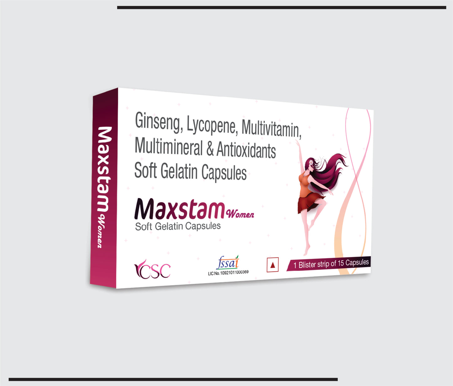 Maxstam Women (10x1x15)Ginseng extract, Evening Primrose Oil, Grape seed extract, Lycopene, Multivitamin, Multimineral & Antioxidants by CSC