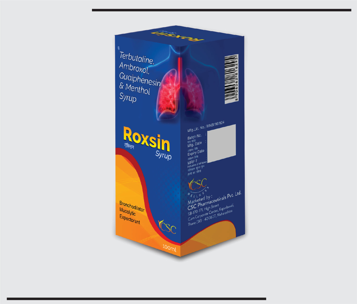Roxsin (100ml)Terbutaline Sulphate 1.25 mg + Ambroxol Hydrochloride 15 mg + Guaiphenesin 50 mg + Menthol 2.5 mg by CSC