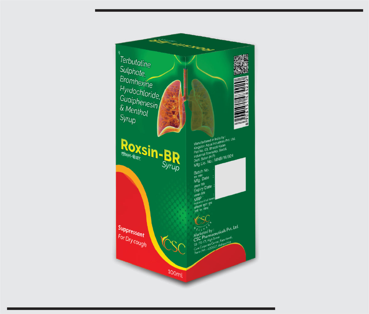 Roxsin BR (100ml) Terbutaline 1.25 mg, Bromhexine 4 mg, Guaiphenesin 50 mg, Menthol 2.5 mg by Csc