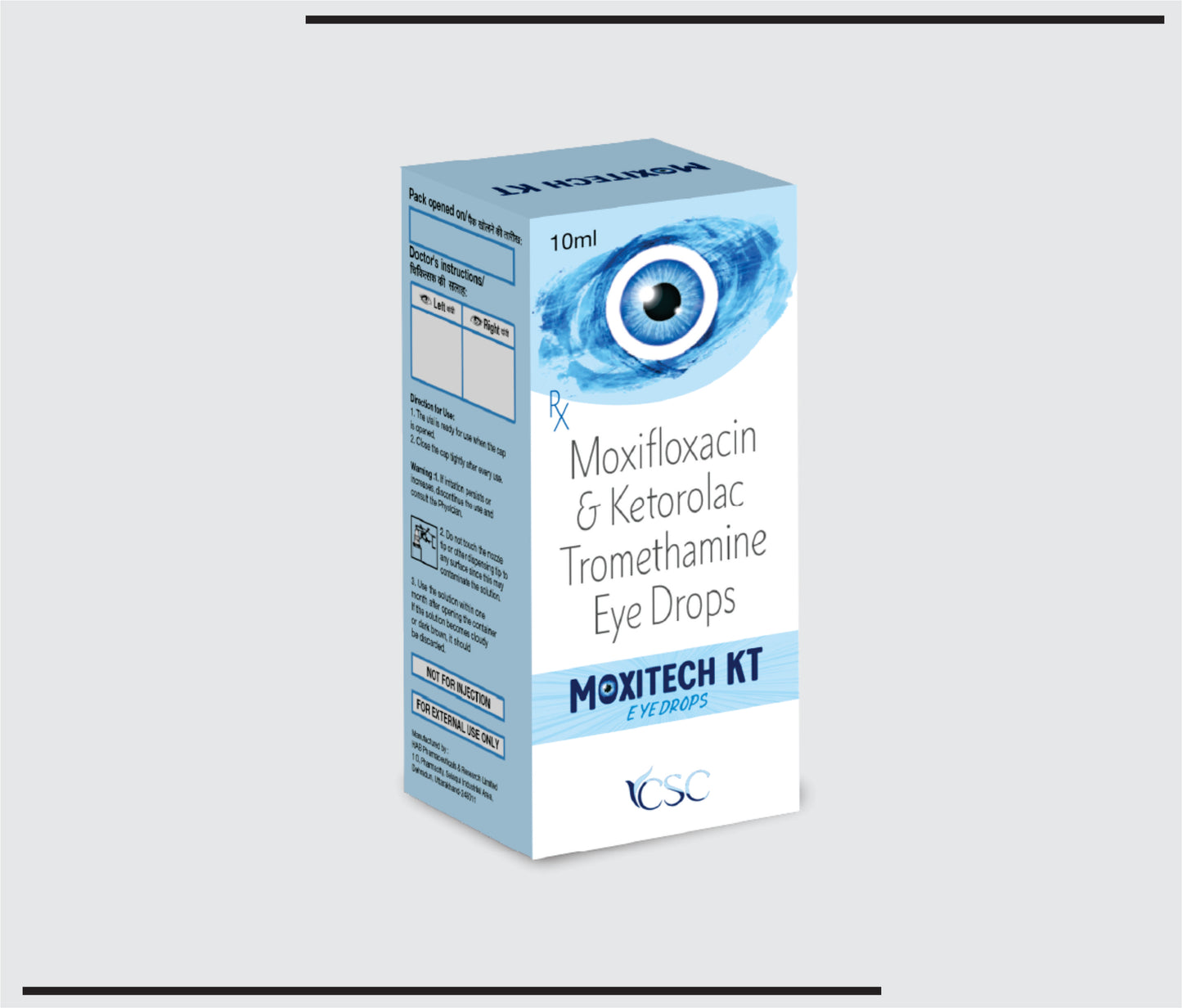 Moxitech KT (10 ml) Moxifloxacin 0.5% w/v + Ketorolac Tromethamine 0.4% w/v by CSC