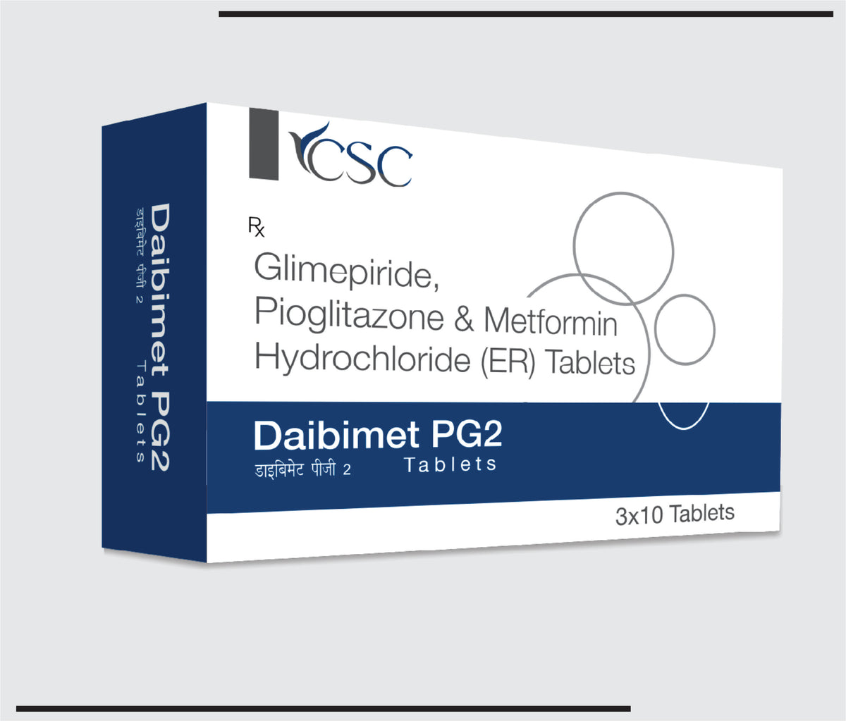 Daibimet PG2 (5x3x10) Metformin 500 mg, Glimepiride 2 mg, Pioglitazone 15 mg by Csc