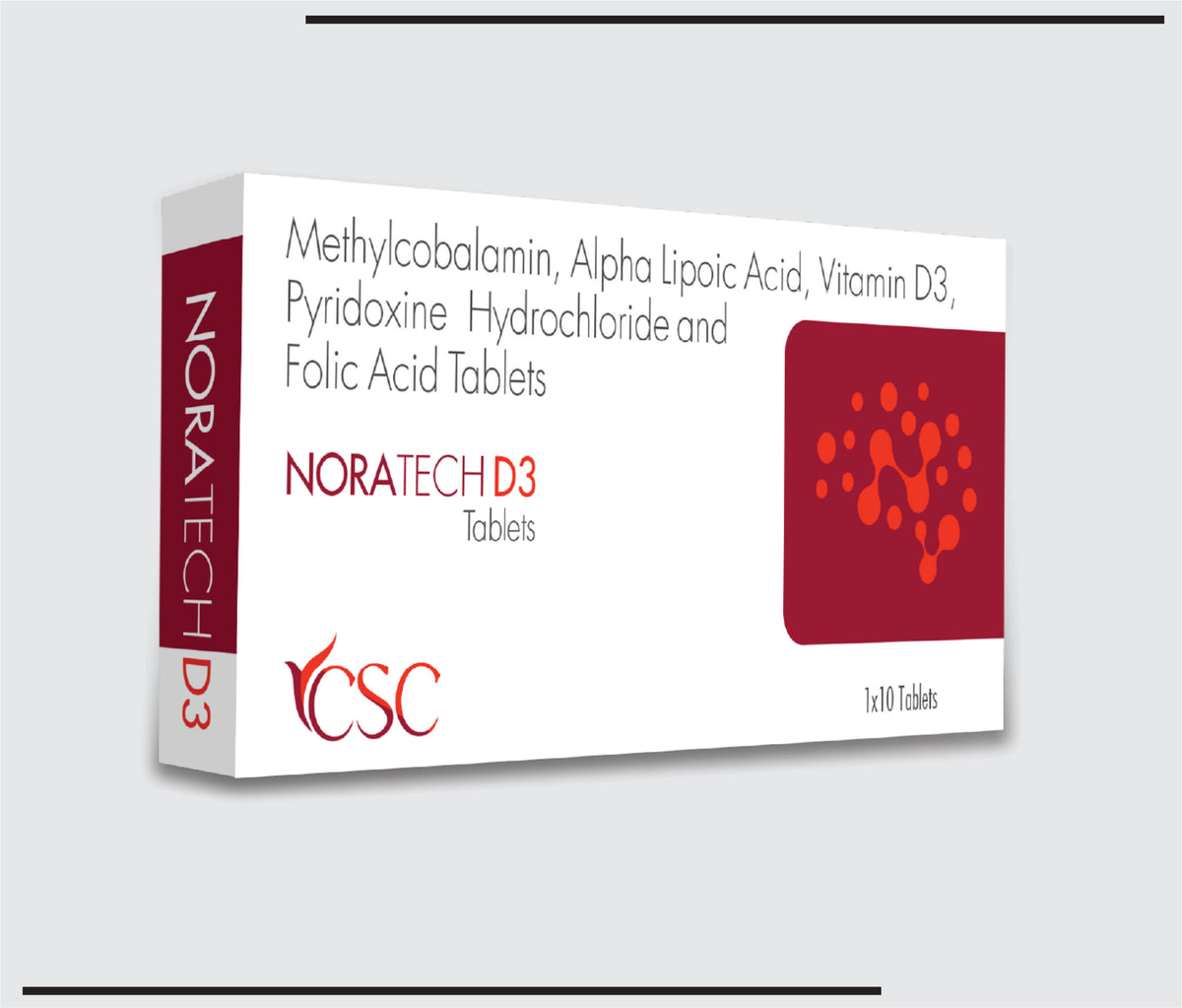 Noratech D3 (10x1x10) Alpha Lipoic Acid 100 mg, Pyridoxine 3 mg, Methylcobalamin 1500 mcg, Folic Acid 1.5 mg, Vitamin D3 1000 IU, Nicotinamide 100 mg, Nicotinamide 100 mg, Chromium 200 mcg by Csc