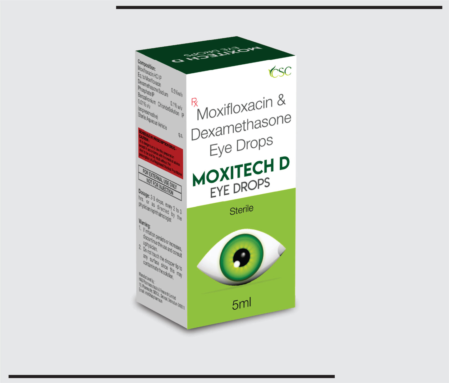 Moxitech D (5 ml) Moxifloxacin 0.5% w/v + Dexamethasone 0.1% w/v by CSC