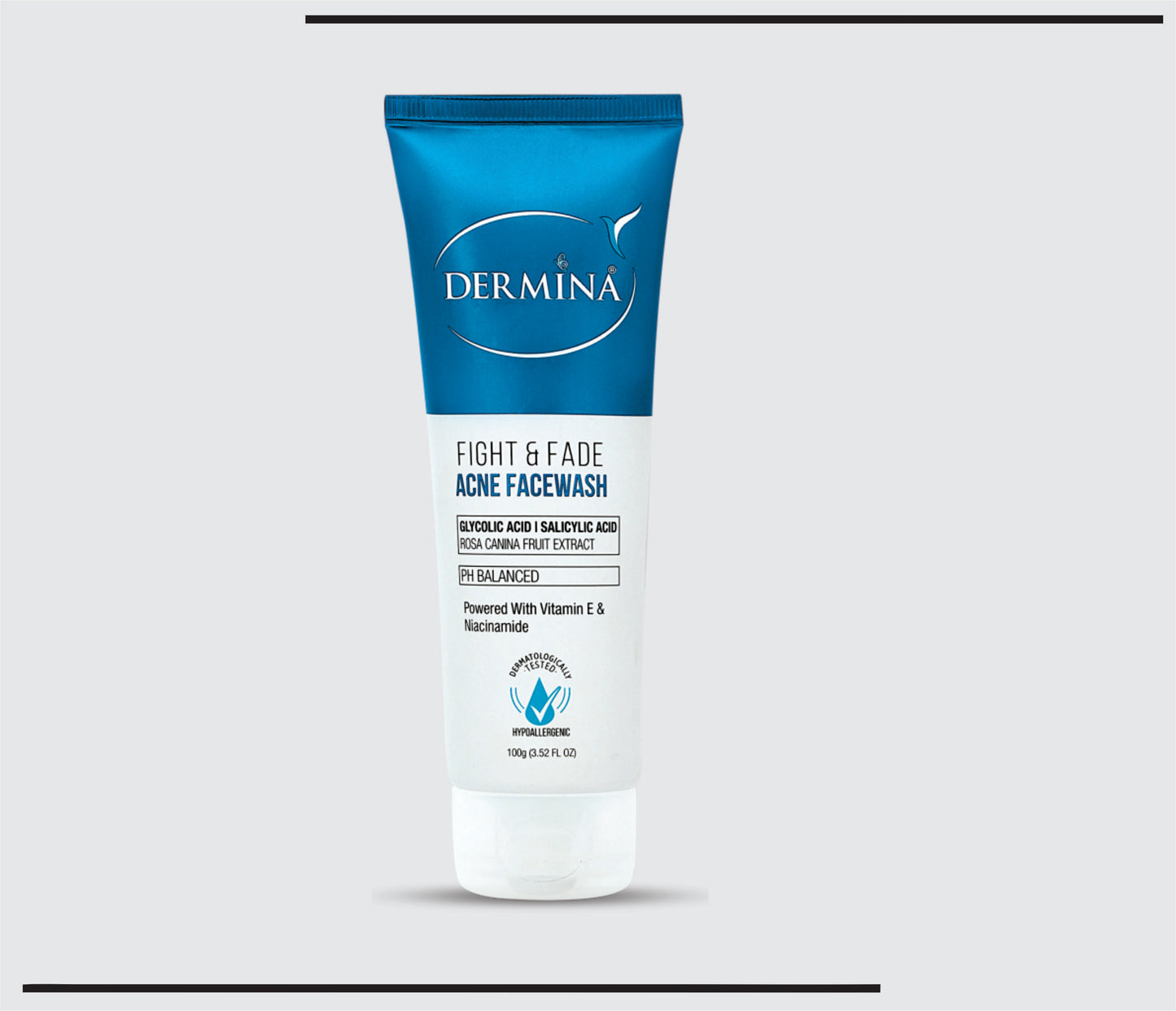 Dermina Fight & Fade Acne Facewash 100gm (100 g) Glycolic Acid + Salicylic Acid + Rosa Canina Fruit extract with Vitamin E and Niacinamide by CSC