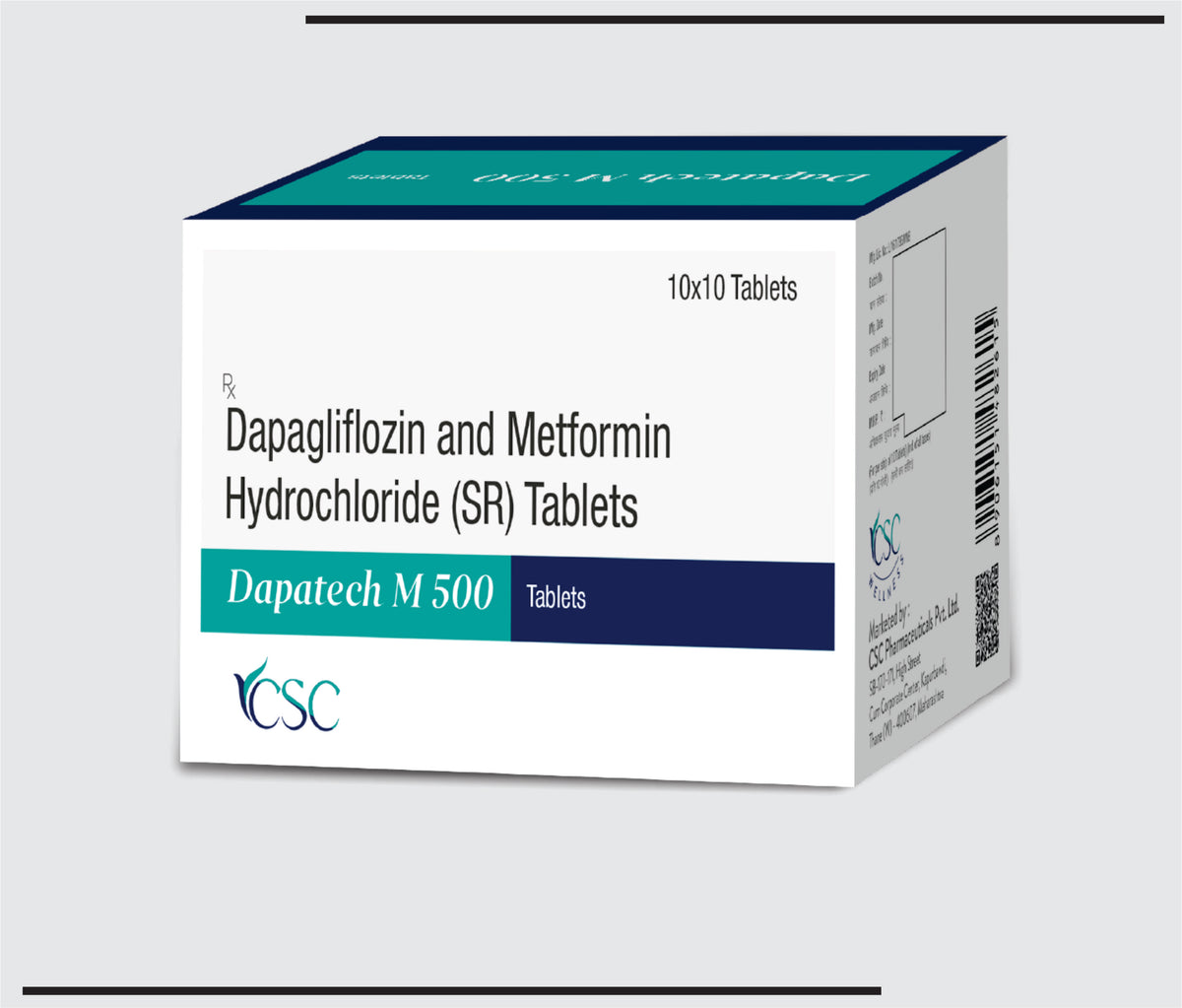 Dapatech M 10/500 (10x10) Dapagliflozin 10 mg, Metformin SR by Csc