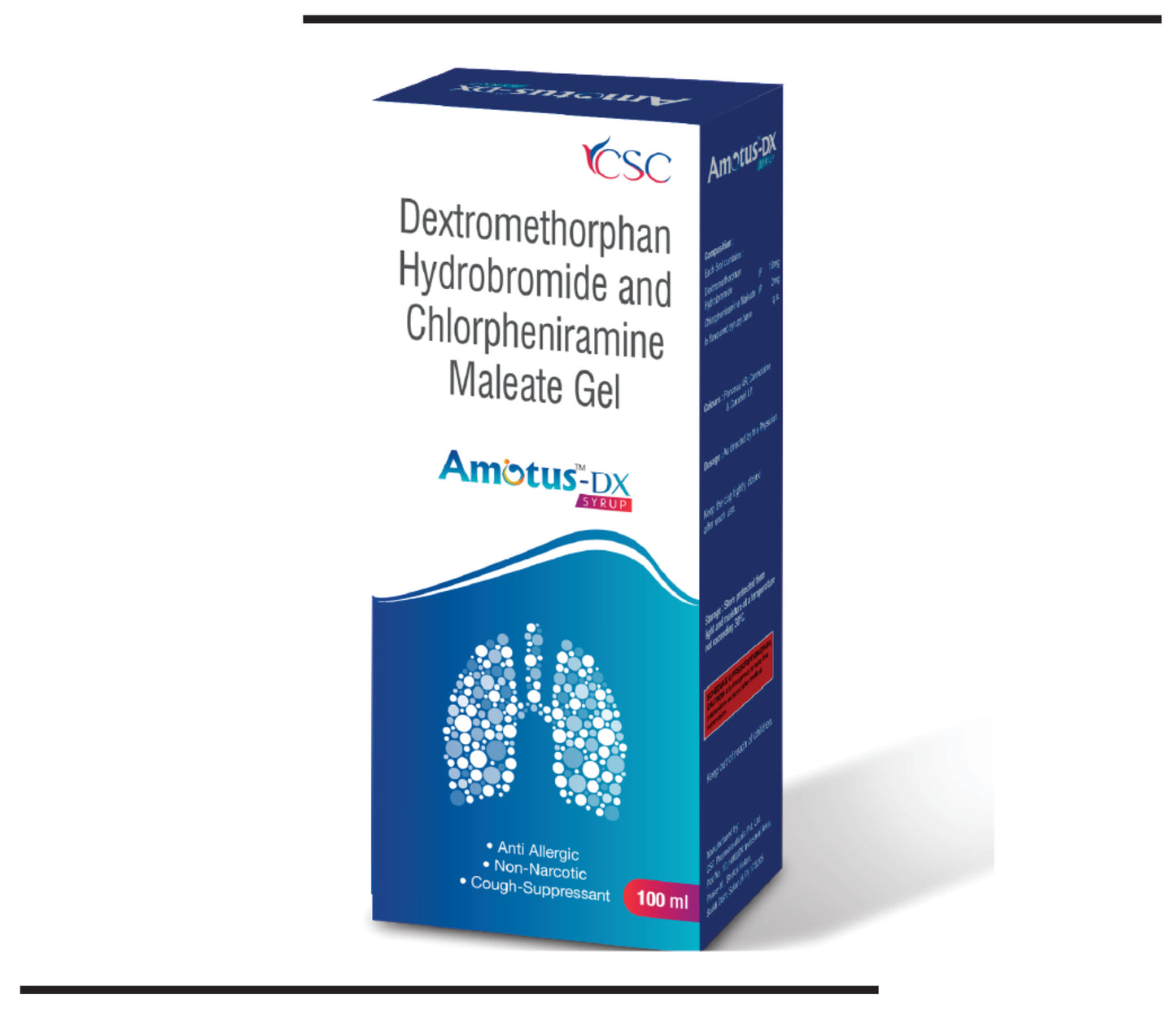 Amotus DX (100ml ) Dextromethorphan Hydrobromide 10mg + Chlorpheniramine Maleate 2 mg by CSC