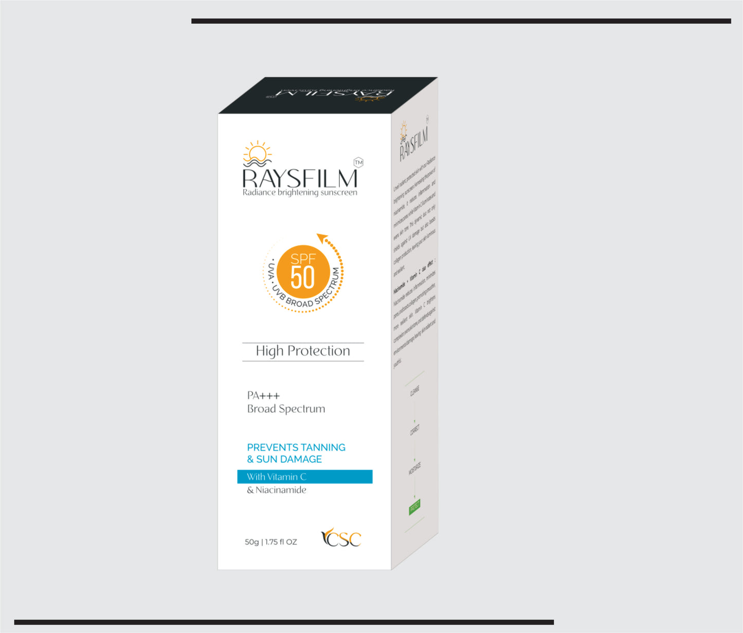 Rayfilm Sunscreen (50g) Vitamin C, Niacinamide Sunscreen SPF 50 by Csc