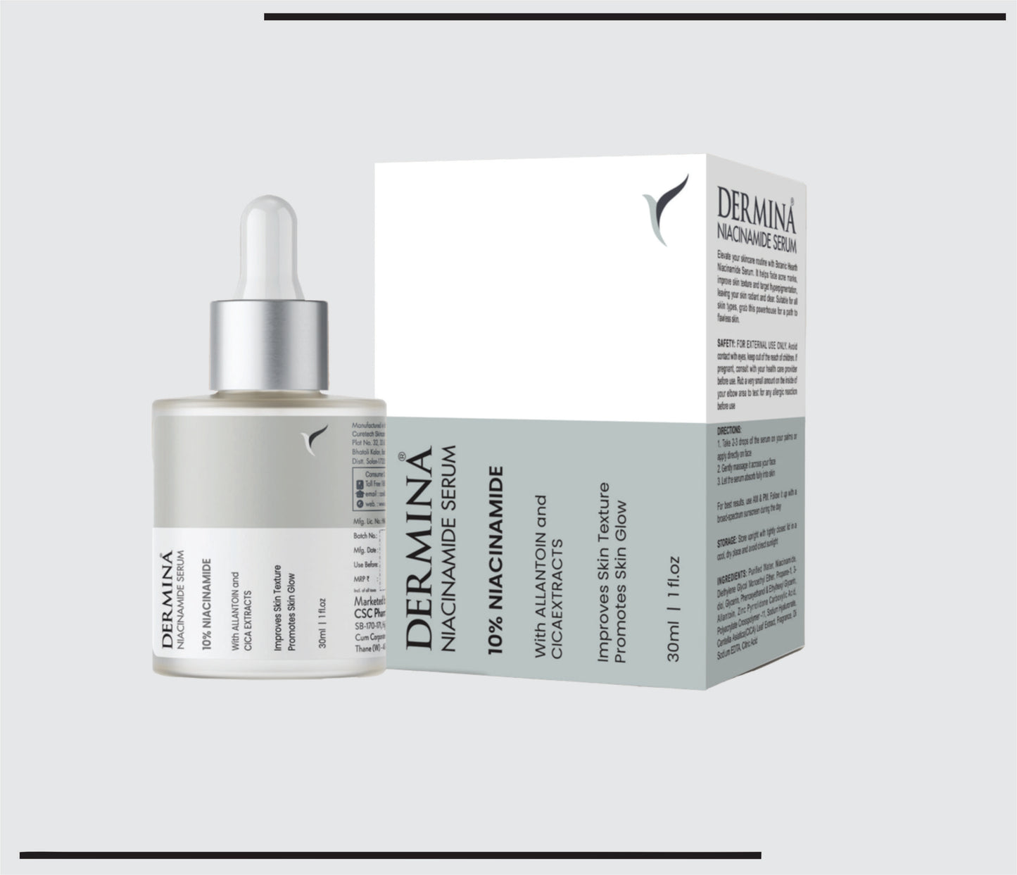 Dermina Niacinamide 10% Serum 30ml (30 ml) 10% Niacinamide with Allantoin and CICA extracts by CSC
