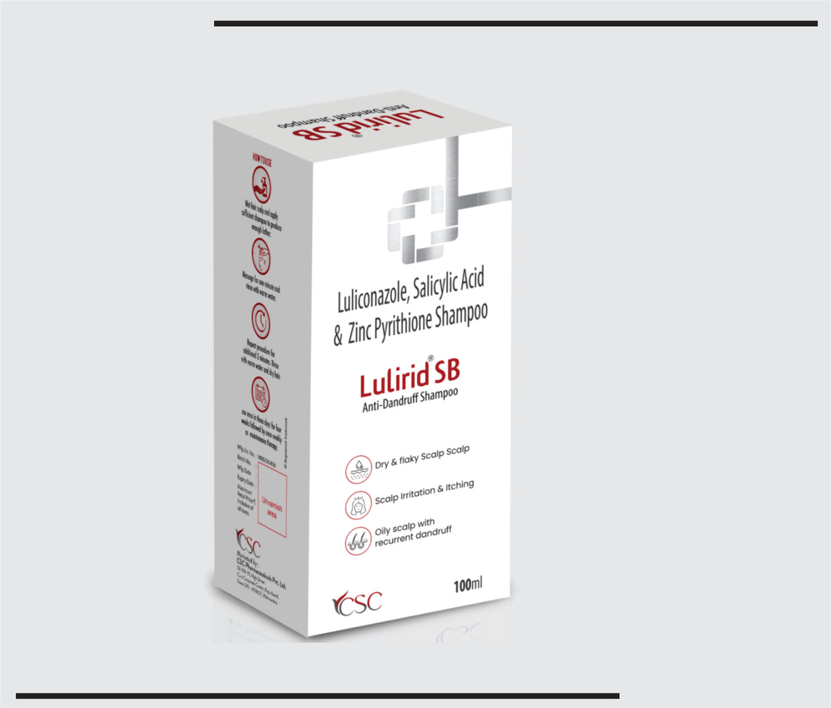 Lulirid SB Shampoo (100 ml ) Luliconazole, Salicylic Acid, Zinc Pyrithione Shampoo by Csc