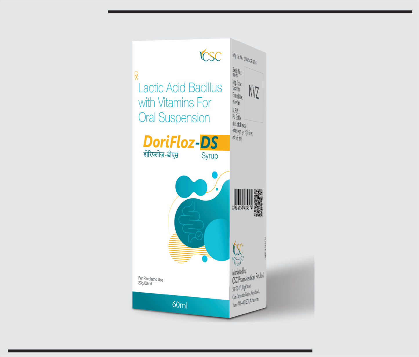 DoriFloz DS 60 ml (60ml) Lactic Acid Bacillus (40 × 10?) Spores + Nicotinamide 15 mg + Folic Acid 100 mcg + Vitamin B6 1.5 mg + Element Zinc 5 mg by CSC