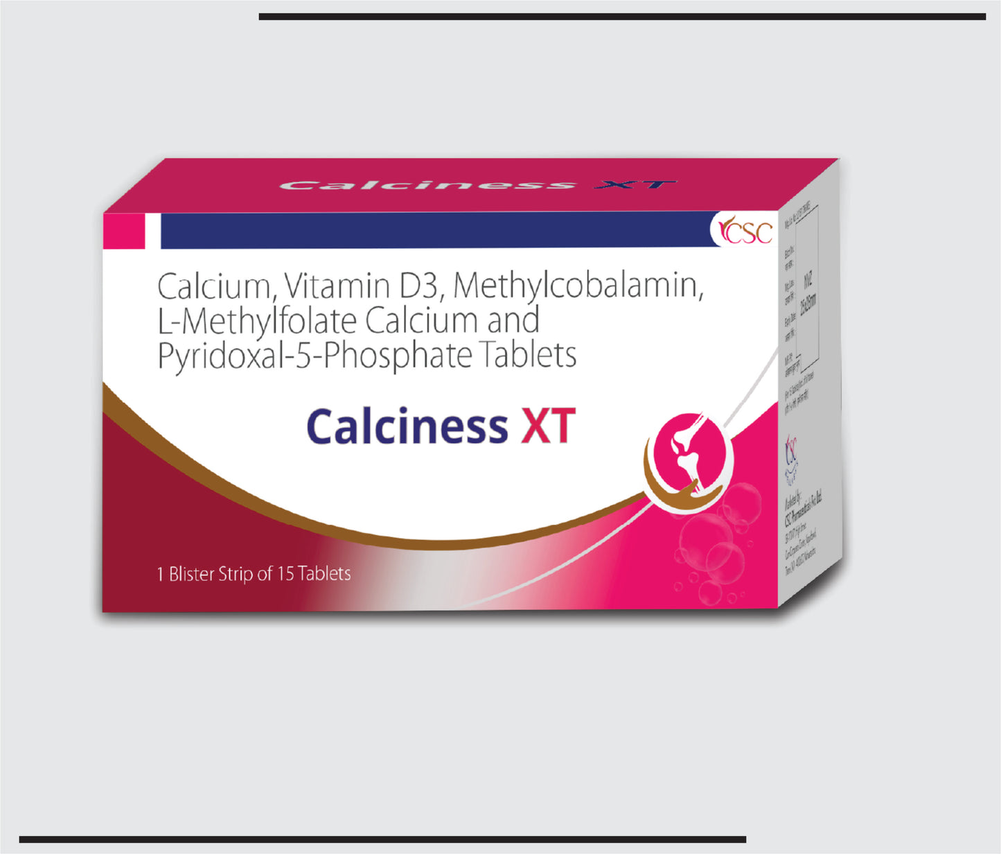 Calciness XT (10x1x15) Calcium Carbonate IP 1250 mg eq. to Elemental Calcium 500mg + Vitamin D3 2000IU + Methylcobalamin 1500mcg + L-Methylfolate Calcium 1mg + Pyridoxal-5-Phosphate 20 mg by CSC