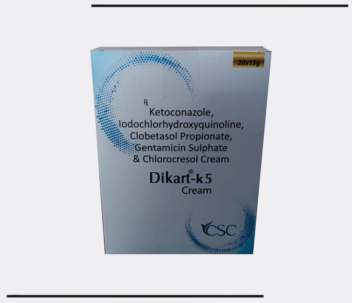 Dikart-K5 (15g) Ketoconazole 2.0% w/w, Iodochlorhydroxyquinoline 1.0% w/w, Clobetasol Propionate 0.05% w/w, Gentamicin 0.10% w/w, Chlorocresol 0.10% w/w by Csc